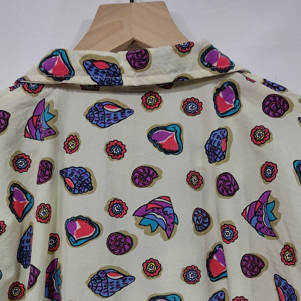 Vintage American Sportif Seashell Windbreaker Women's M Cream Colorful 80s Retro - Picture 6 of 8